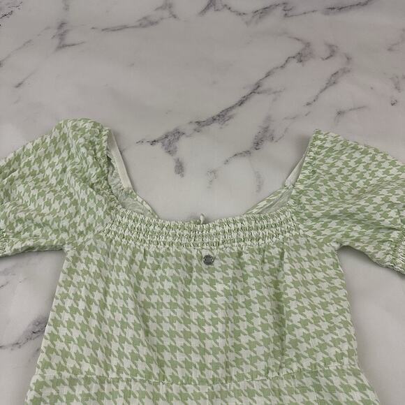 Roxy Houndstooth Midi Dress Size S Mint Green White Puff Sleeve Pastel - Picture 8 of 10
